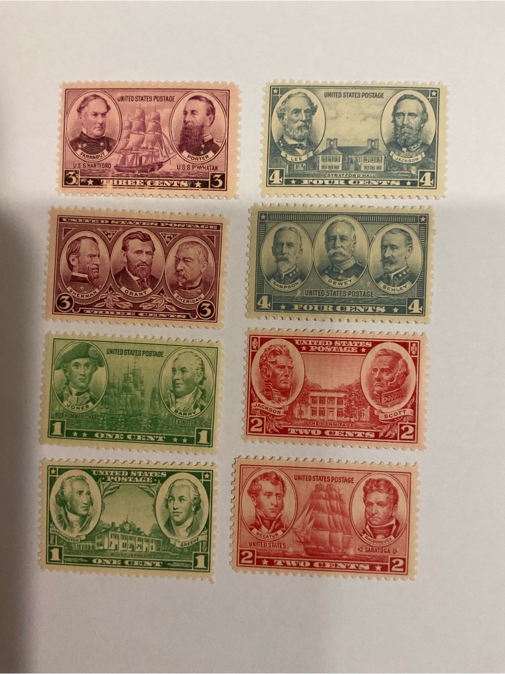 U.S. Postage Stamp Lot from 1930s- Famous American Generals and Admirals
